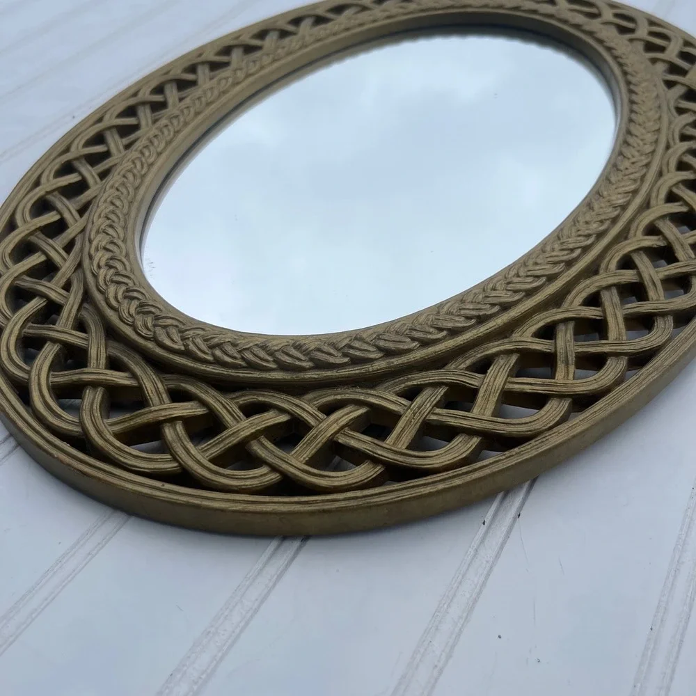 Vintage Style Antique Gold Oval Wall Mirror Ornate Lattice Braided Frame 16x13